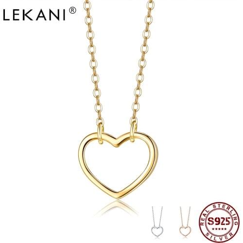 LEKANI Simple Style Heart Necklace For Women S925 Sterling Silver Love Shape Pendent Necklace Three Color Choose Fine Jewelry