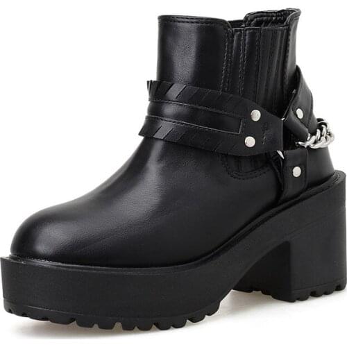 Hot new spring boots women high thick platform Martin boots high heels women shoes leather ankle boots for women