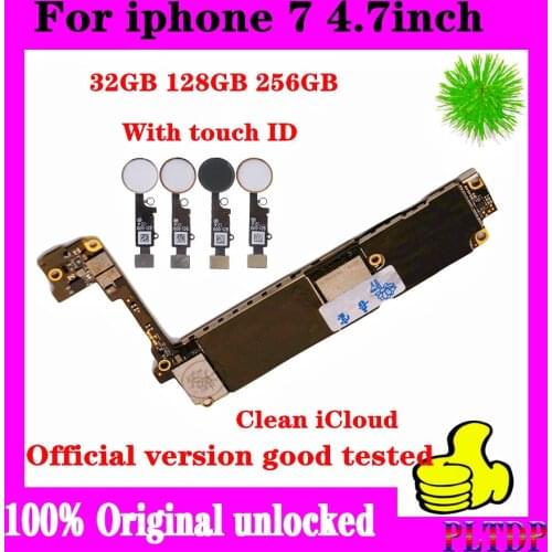 32GB/128GB/256GB Unlocked For Iphone 7 Motherboard with Touch ID Free iCloud Mainboard Original Logic board full Chips update