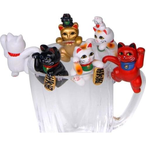 Mini Lucky Money Cats Figurine Hanging Cup Rim DIY Landscape Table Ornament