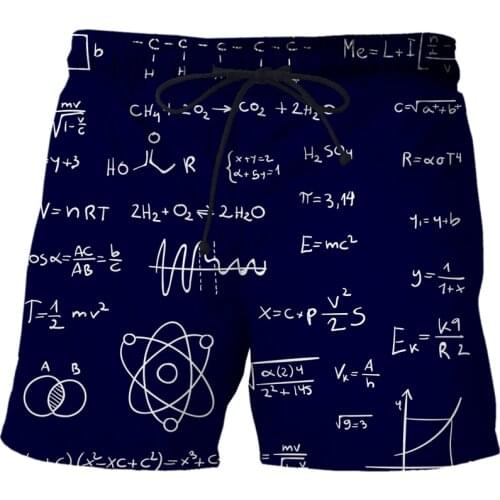 Men Summer New mathematical formula Beachwear Quick Dry Trousers Causal Drawstring Sportwear Male Shorts 3D Printing short homme