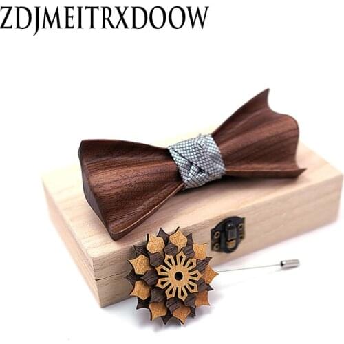 New Design 3D Wedding Dinne Handmade Wooden Butterfly Wood Tie Men Bow Tie Corbatas Para Hombre Gravata Brooch Box Set