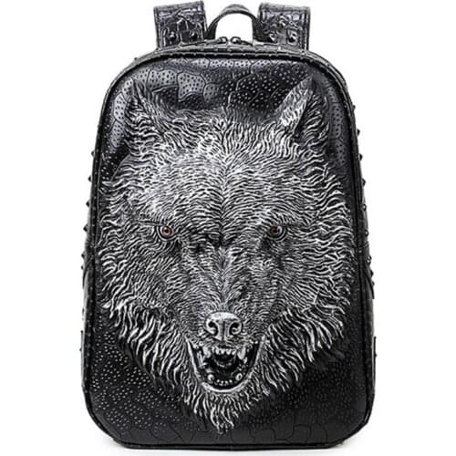OURCIAO Men Fashion 2019 New Travel Backpack Hot 3D Wolf Student Backpack High-quality PU Women School Bag D126