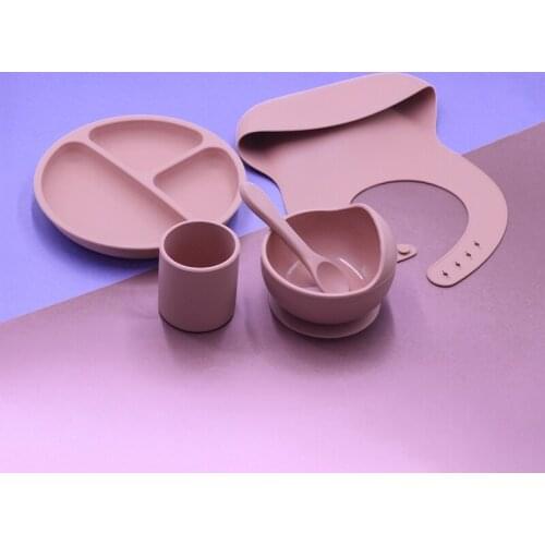 5pcs Baby Plate Set Children Silicone Dishes BPA Free Baby Dinner Suction Bowl Kids Toddler Training Tableware