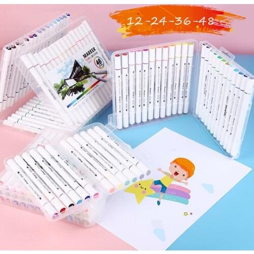 Oily Double-headed Marker Set For Primary School Students To Design 12-24-36-48 Color Watercolor Set For Animation Indoor