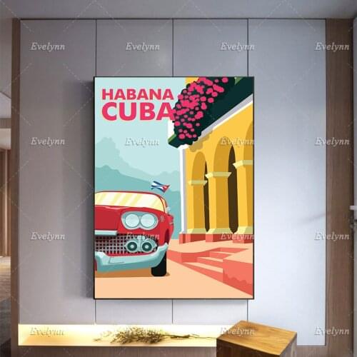 Cuba Havana retro travel print mid century wall art poster Home Minimalism Bedroom Decoration Canvas Painting Modern Home Decor