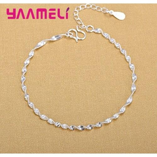 Charm 925 Sterling Silver Water Wave Chain Bracelet Solid Silver Fashion Women Girls Lady Fine Silver Jewelry