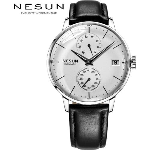 Luxury Brand Mens Watches Nesun Automatic Mechanical Watch Men Sapphire relogio masculino Genuine Leather Strap clock N9606-2