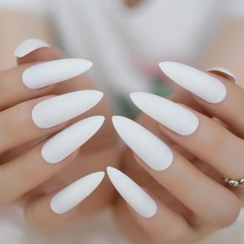 Frosted Stiletto Sharp Extra Long Nails Wholesale Pure White Color Design Nails Artificial Nails Matte Press On Nail Tips 24 Pcs