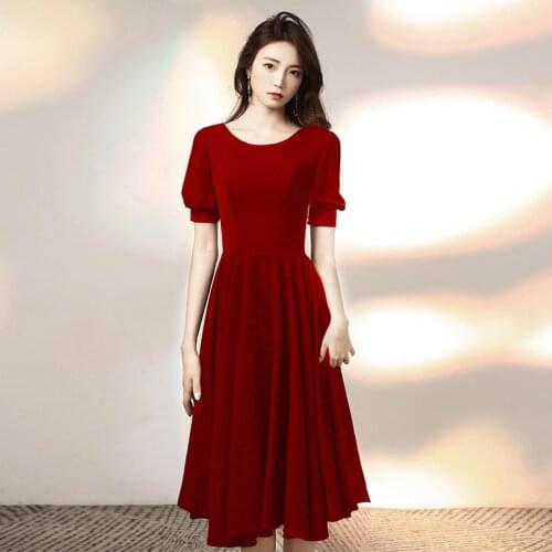 Special Occasion Dress Vintage O-Neck Short Luxury Burgundy Knee-Length A-Line Satin Zipper Elegant Fashion Lady Prom Gown E1002