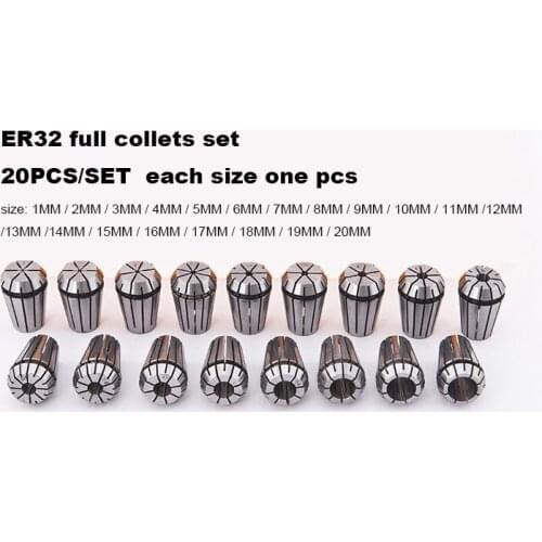 Full set ER32 collet set 20 pcs from 1mm to 20mm for CNC milling lathe tool and spindle motor, grinding,drilling