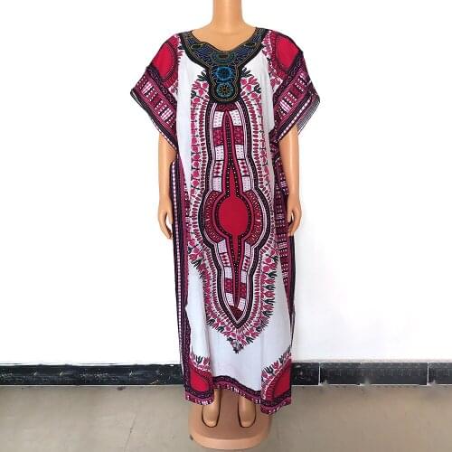 Plus Size Clothes 2021 High Quality American Dresses For Women Dashiki Floral Print O-collar Applique Bat Sleeve Side Split Robe