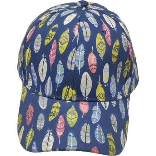 Adjustable fashion printed womens summer caps leaf baseball hat white blue
