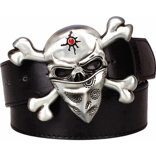 Fashion Wild men leather belts metal buckle retro Devil Skull belt bold hip hop Street Dance belt exaggerated shape