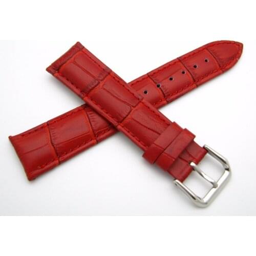 CARLYWET 12 14 16 18 20 22 24mm Real Calf Leather Red Classic Alligator Grain Watch Band Strap Belt For Casio Fossil Rolex Seiko