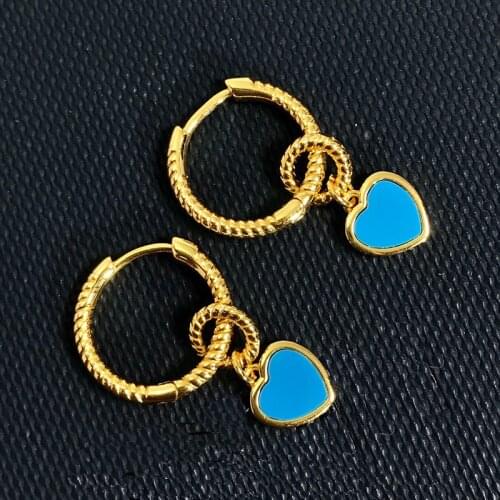 Luxury Gold Color Small Blue Heart Dangle Earrings For Women Aaa Cubic Zirconia Bride Wedding & Engagement Jewelry Zk30