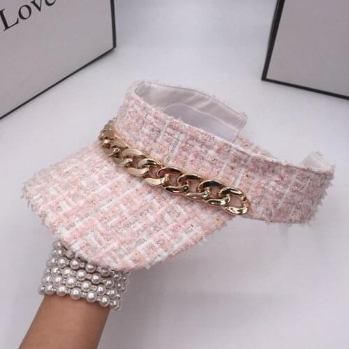 Spring and summer new tweed knitting chain empty hat without top shade prevented bask visor for women