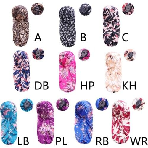 Hair Bonnets for Women Printed Elastic Band Silky Sleeping Cap Foldable Nightcap with Button for Braids Hair Loose Cap