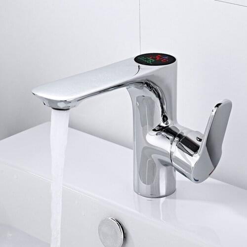 Bathroom Faucet Temperature Sensitive Sink Taps Deck Mount Hot Cold Mixer Temperature Intelligent Digital Display Water Tap