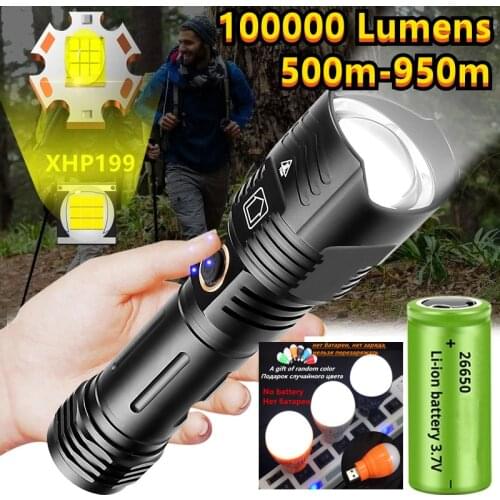Newest 9 Cores XHP199 Super Bright LED Flashlight Waterproof Tactical Flashlight Powered by 6000mAh 26650 Battery XHP70 Torch