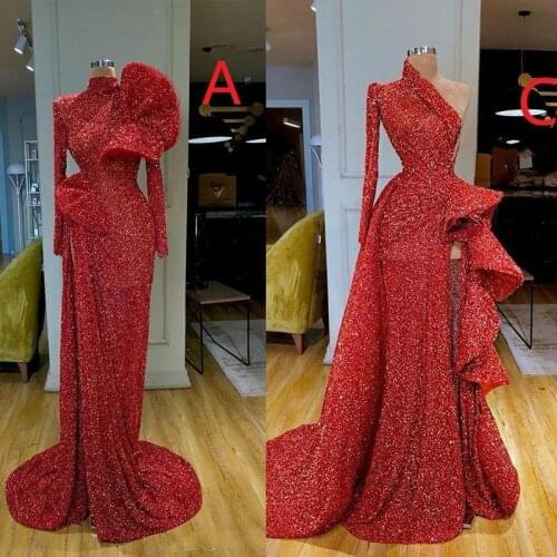 Gorgeous Red Mermaid Prom Dresses Sexy Glitter Sequined Dress Formal Evening Gowns robe de soiree Abendkleider Customized