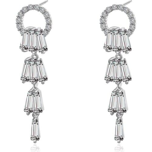 Zhijia Fashion Jewelry Shining Crystal Round Circle Stud Earrings For Women Sliver Color Earrings Party Wedding Jewelry Gift