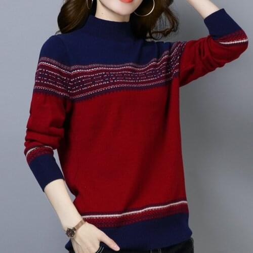 Autumn Winter Vintage Sweater Women Jersey Mujer Invierno Half Turtleneck Thick warm Sweaters Ladies Pullover Elastic Pull Femme