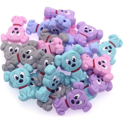Sutoyuen 20pc Food Grade Cartoon Silicone Beads Mini Puppy Dog Baby Teether Bead BPA Free Chewing Jewelry DIY Baby Teething Toys