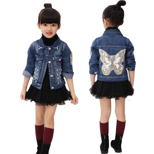 2019 Girls Cartoon Pattern Cowboy Jackets Denim Clothes Spring Autumn Girls Coat Jackets Kids Girls Jackets Childrens Clothes