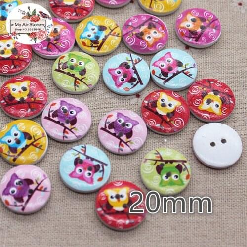 50pcs Mixed Color owl Wooden round Decorative Button 2 Holes 20mm Fit DIY Scrapbooking Products