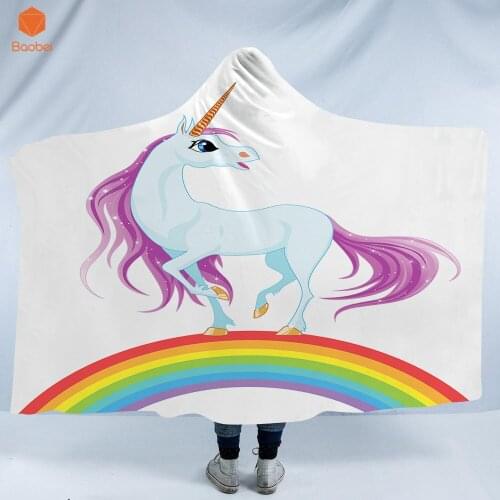 3D Printed Unicorn Rainbow Thicking Hooded Blanket for Adult Gothic Sherpa Fleece Wearable Throw Blanket Microfiber Bedding