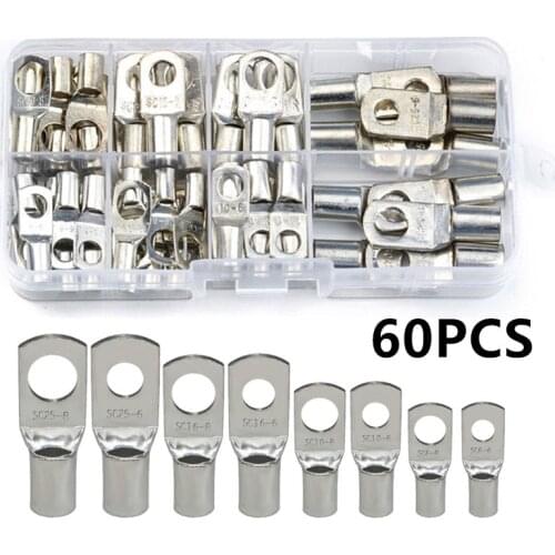 60Pcs/set Bare Cable Crimped/Soldered Terminal SC Bare Terminals lug Tinned Copper Tube Lug Ring Seal Battery Wire Connectors