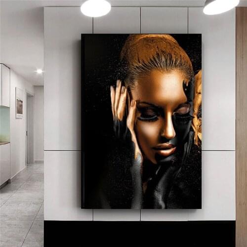 African Black Gold Nude Women Canvas Painting Living Room Figure Posters and Prints Scandinavian Wall Art Decorative Pictures