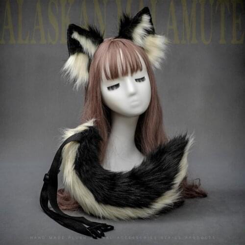 Anime Fox Tail And Ears Set Japan Animal Cosplay Tail Furry Wolf Fox Ear Headband Hairpin Plush For Masquerade Halloween Costume