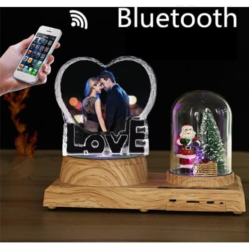 Creative Customized Photo Text Bluetooth LED Display Wooden LOVE Crystal Rotating Base MP3 Speaker Christmas Wedding Girl Gift