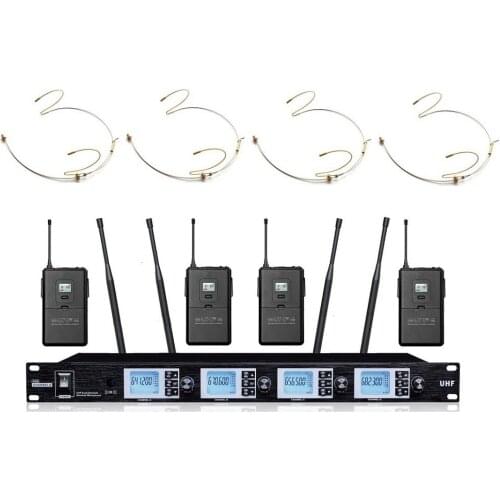 Bolymic 4 channel Cordless Microphone UHF Wireless Microphone System 4 Beige Headset Condenser Microphone