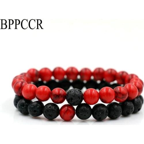 BPPCCR 2pcs/set Lava Stone Marble Yin Yang Lovers' Distance Bracelets Women Men Lucky Energy Fitness Bracelets & Bangles Gifts
