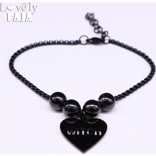 2021 Fashion Witch Stainless Steel Bracelet Women Black Color Bracelet Charm Jewelry pulsera acero inoxidable mujer B18664