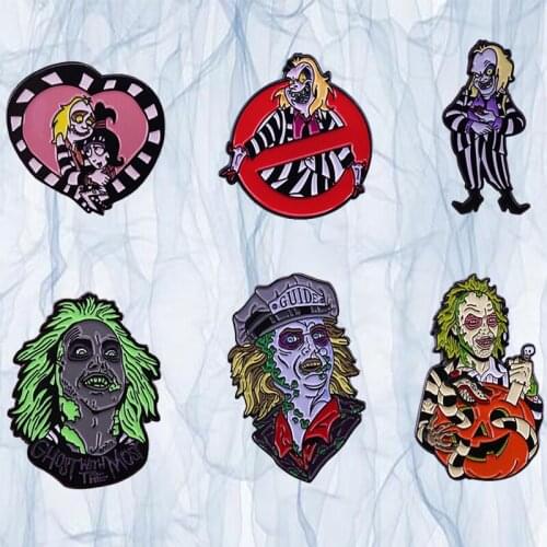 BeetleJ Horror Ghost Brooch Classic Movie Character Enamel Pin Gothic Creepy Style Jewelry