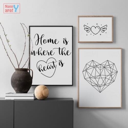 Quotes Black and White Wall Art Canvas Painting Geometric Heart Love Posters and Prints Wall Pictures for Living Room Decoration