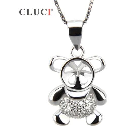 CLUCI women jewelry 925 sterling silver animal pendant accessories shining Bear necklace charms pearls pendant fitting SP159SB