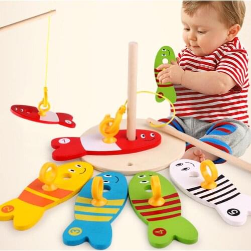 Wooden Montessori Colorful Fishing Digital Column Home Game Early Educational Toys Set
