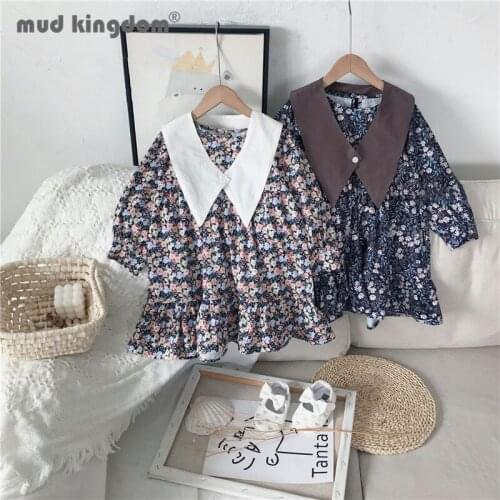 Mudkingdom Little Girls Floral Dress Turn-down Collar Removable Princess Dresses for Kids Long Puff Sleeve Spring Autumn Clothes