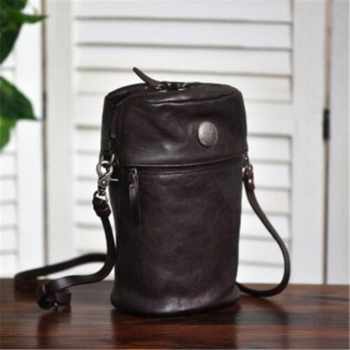 Design couple models handmade retro bucket bag small bag soft leather messenger bag shoulder bag male bag female bag vegetable t