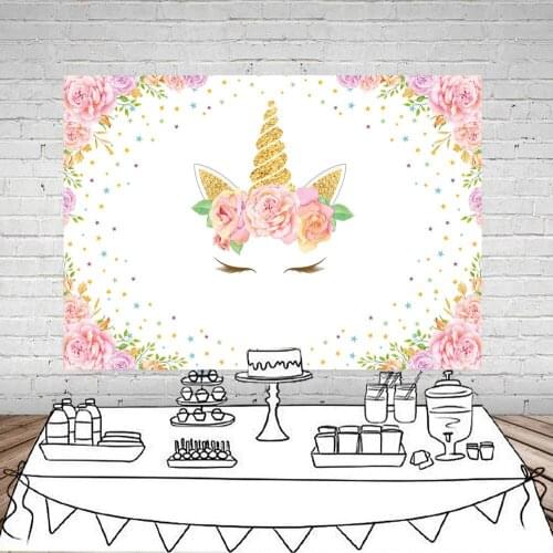 Unicorn backdrop for birthday party Decoration Supplies girl Photography Background dessert table bannner baby shower Photobooth