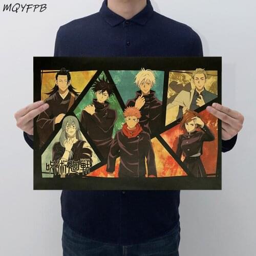 Jujutsu Kaisen Anime character collect Itadori Yuji Kraft Paper Poster Room Bedroom Wall Decoration Painting Core 50.5x35cm