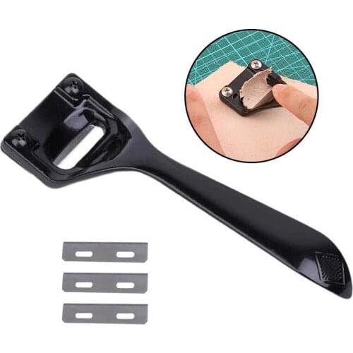 Imzay Leather Craft Skiving Tools Thinning Shovel Cutting Skiving Trimming With Three Skiver Blades For Leather Craft DIY Black