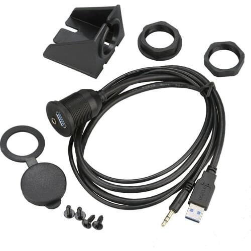 USB 3.0 & 3.5mm Car Mount Flush Cable 3.5mm+USB3.0 AUX Extension Dash Panel Waterproof Mount Cable For Car Boat and Motorc 1m/2m