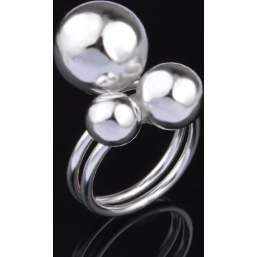 Silver color Ring Jewelry Three beads silver plated rings for women Anillos mujer Aneis Anel feminino Bijoux Gift ringen