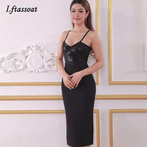 Top Brand Lftassoat Women Sequins Mini Bodycon Bandage Dress Sexy Spaghetti Strap Club Celebrity Runway Party Dresses Vestidos